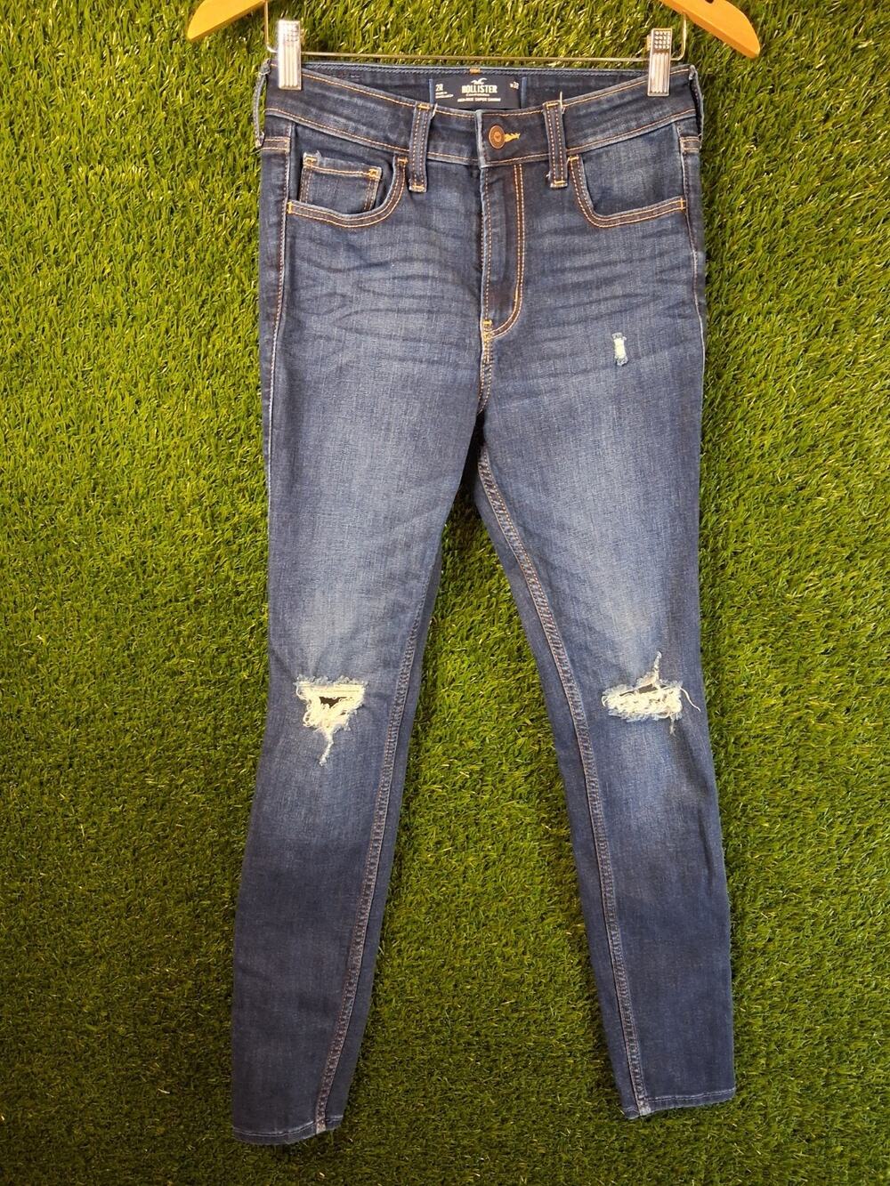 Hollister High Rise Super Skinny Jeans Womens 2R W26 L28 Dark Wash Distressed